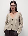 Textured V-Neck Relaxed Cardigan with Wool