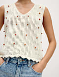 Cotton Blend Textured Slim Fit Cropped Vest
