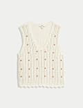 Cotton Blend Textured Slim Fit Cropped Vest