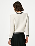 Cotton Blend Textured Crew Neck Cardigan