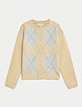 Argyle Crew Neck Cardigan with Wool