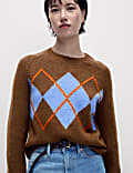 Argyle Crew Neck Jumper With Wool
