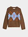 Jumper Kerah Bundar Argyle dengan Wol