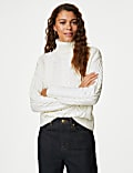 Recycled Blend Cable Knit Roll Neck Jumper