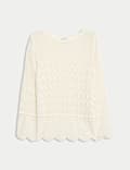 Cotton Rich Pointelle Crew Neck Slim Fit Knitted Top