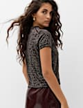 Sparkly Crew Neck Slim Fit Knitted Top