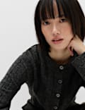 Ribbed Crew Neck Cardigan with Wool