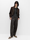 Ribbed Crew Neck Cardigan with Wool