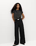 Draped Neck Knitted Top with Wool