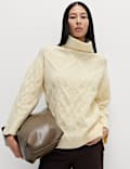 Cable Knit Longline Jumper with Wool