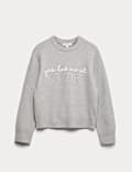 Slogan Crew Neck Jumper with Wool