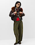 Checked Funnel Neck Relaxed Fit Knitted Jacket