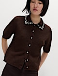 Embellished Cropped Cardigan with Wool