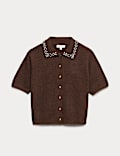 Embellished Cropped Cardigan with Wool