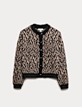 Animal Print Button Front Cardigan With Wool