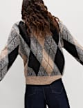 Argyle Crew Neck Cardigan With Wool