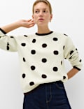 Cotton Rich Polka Dot Crew Neck Jumper