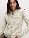Collared Button Front Pocket Detail Cardigan With Wool