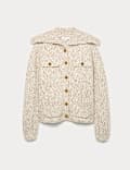 Collared Button Front Pocket Detail Cardigan With Wool
