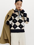 Argyle Crew Neck Slim Fit Jumper with Wool