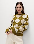 Argyle Crew Neck Slim Fit Jumper with Wool