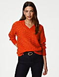 Pull en tissu mélangé recyclé à col V et motif texturé