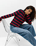 Striped Crew Neck Knitted Jacket