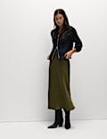Bouclé Zip Up Collared Knitted Jacket with Wool