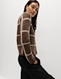 Cardigan en laine à col rond et motif à carreaux