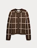 Cardigan en laine à col rond et motif à carreaux