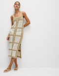 Cotton Rich Metallic Square Neck Midi Dress