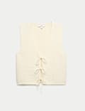 Cotton Rich Textured Tie Front Waistcoat