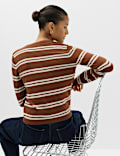 Pure Merino Wool Striped Henley Neck Jumper
