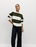 Alpaca Blend Striped Textured Relaxed Jumper