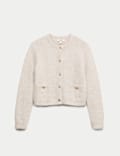 Alpaca Blend Button Front Cropped Cardigan