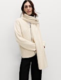 Wool Blend Ribbed Scarf Neck Zip Cardigan