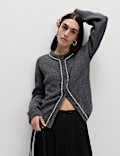 Gem Detail Crew Neck Cardigan with Wool