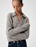 Wool Rich Brushed Collared V Neck Jumper