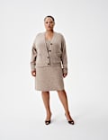 Cardigan en laine m&eacute;lang&eacute;e textur&eacute;e &agrave; col en V et fermeture avant boutonn&eacute;e
