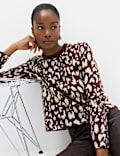 Animal Print Crew Neck Relaxed Jumper with Wool