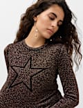Rayon Rich Sparkly Star Crew Neck Fitted Jumper