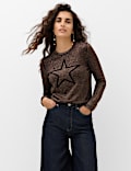 Rayon Rich Sparkly Star Crew Neck Fitted Jumper