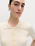 Ribbed Frill Detail Collared Cardigan