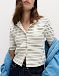Striped Crew Neck Cropped Cardigan