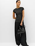Ribbed Slash Neck Fitted Knitted Top