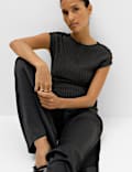 Ribbed Slash Neck Fitted Knitted Top