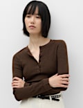 Ribbed Round Neck Fitted Knitted Top With Wool