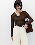 Ribbed Round Neck Fitted Knitted Top With Wool
