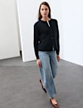 Pure Cashmere Crew Neck Button Front Cardigan