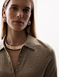 Merino Wool Rich Polo Neck Knitted Top with Cashmere